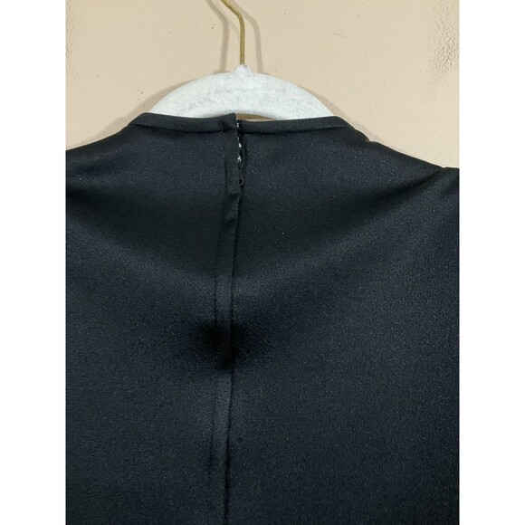 Vintage Womens Draped Front Midi Dress 8 Black Glam Party Formal Cocktail 80s - Picture 5 of 12